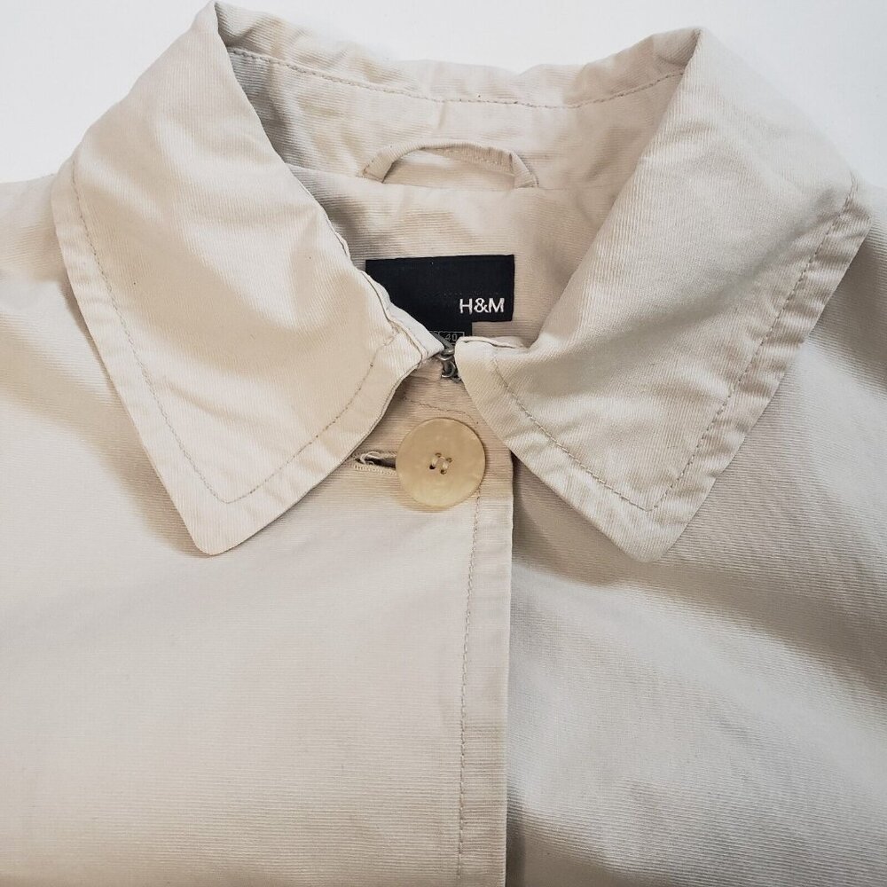 H&M Trench Coat Women's 10 Beige Khaki Cotton Twill Preppy Light Academia EUC - Picture 8 of 16